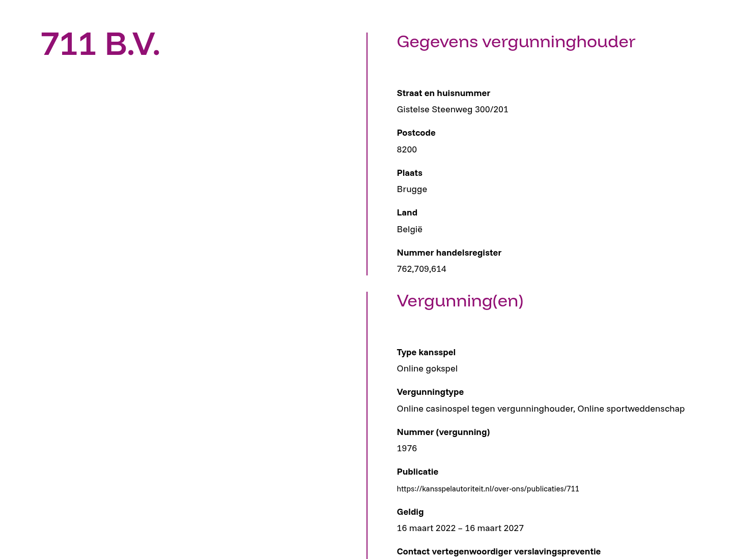 Kansspelwijzer-record voor 711