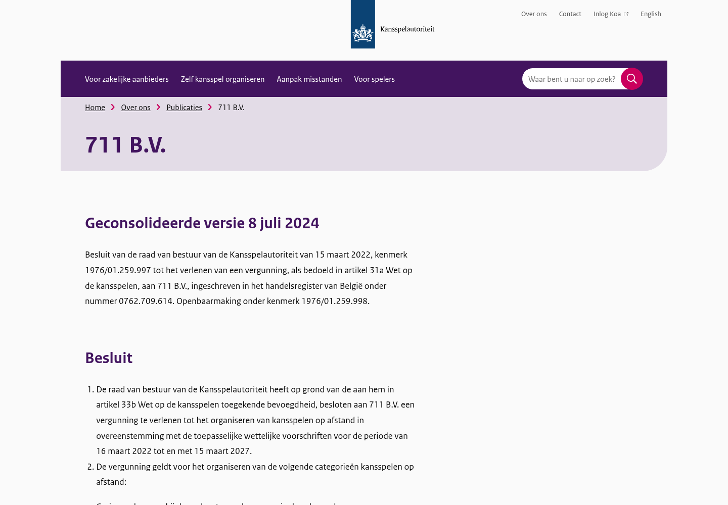 Tweede primaire bron voor 711