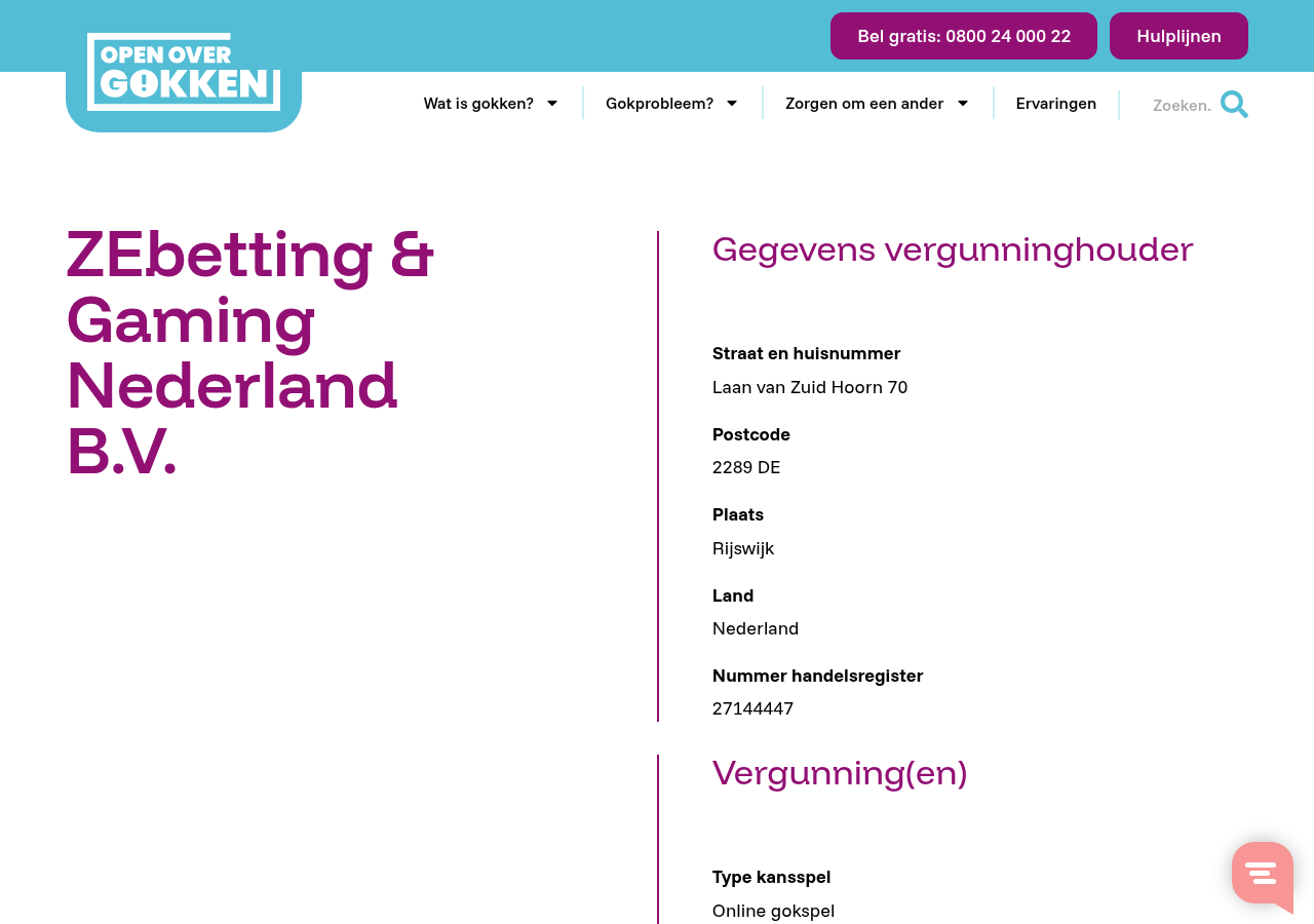 Kansspelwijzer-registerregel voor ZEturf Nederland, gecontroleerd op 10 september 2026