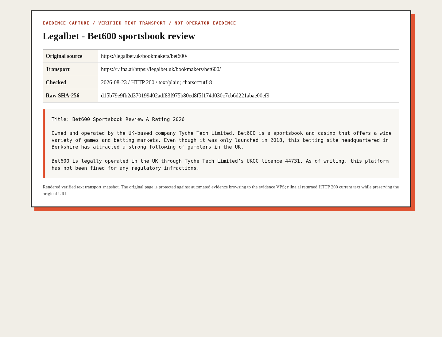 Bewijscapture van legalbet.uk